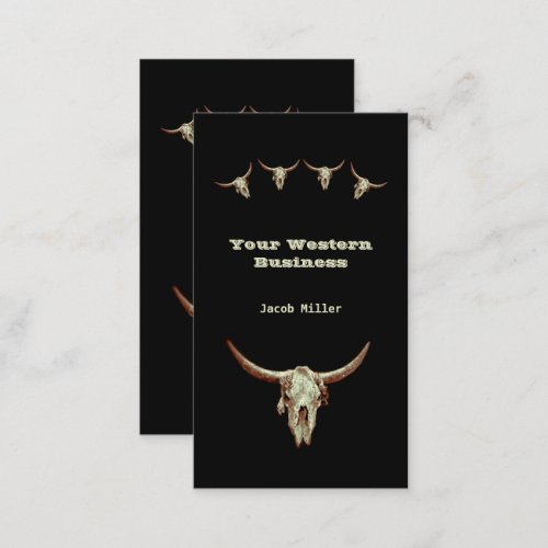 Western Rustic Black Country Cowboy Bull Skull Business Card