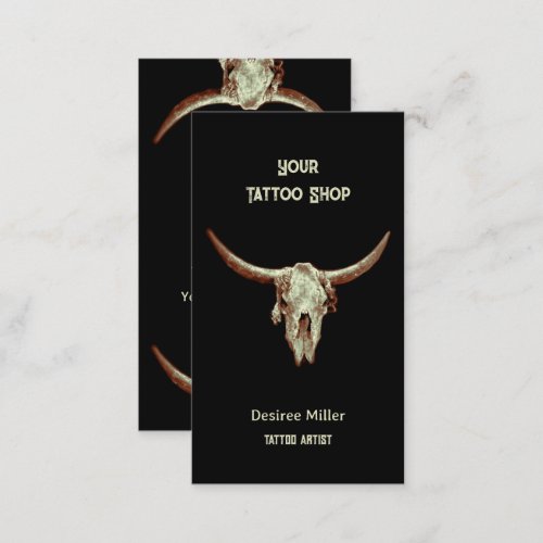 Western Rustic Black Tattoo Shop Bull Skull Business Card