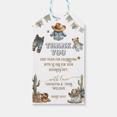Western Rustic Boho Little Cowboy Baby Shower Gift Tags