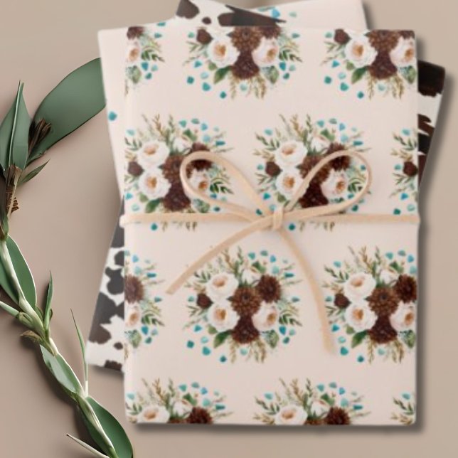 Western Rustic Boho Wildflower Turquoise Stones Wrapping Paper Sheets (Western Rustic Boho Wildflower Turquoise Stones Wrapping Paper Sheets)