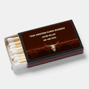 Western Rustic Brown Bull Skull Country Rodeo Matchboxes