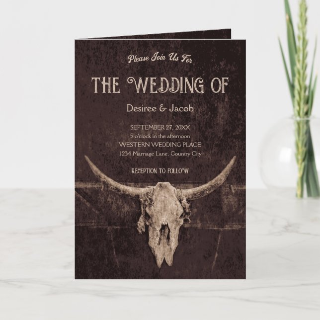 Western Rustic Brown Country Bull Skull Invitation (Front)