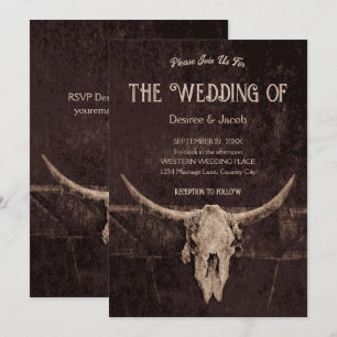 Western Rustic Brown Country Rodeo Bull Skull Invitation