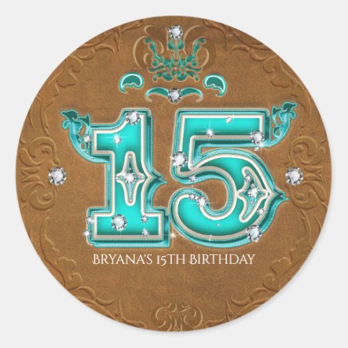 Western Rustic Brown Faux Leather Number 15 Quince Classic Round Sticker