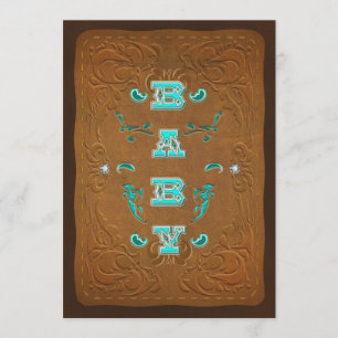 Western Rustic Brown Leather Look Baby Shower Invitation