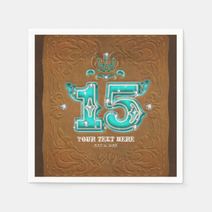 Western Rustic Brown Leather Look & Diamonds 15 Napkins