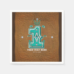 Western Rustic Brown Leather Look & Diamonds 1 One Paper Napkins