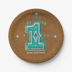 Western Rustic Brown Leather Look & Diamonds 1 One Paper Plates