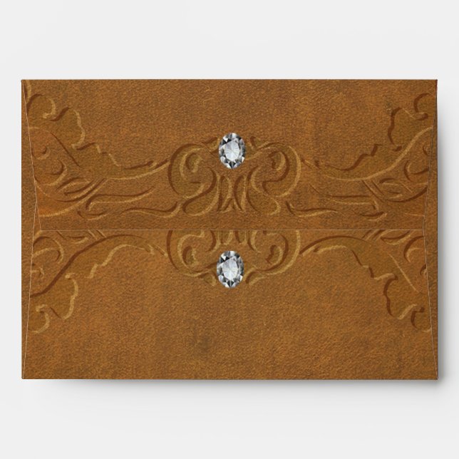 Western Rustic Brown Leather Look & Diamonds Party Envelope (Back (Top Flap))