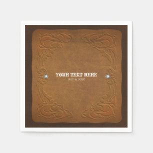 Western Rustic Brown Leather Look & Diamonds Party Napkins