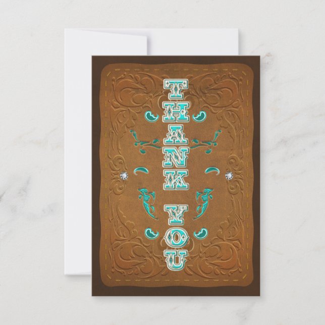 Western Rustic Brown Leather Look THANK YOU card (Front)