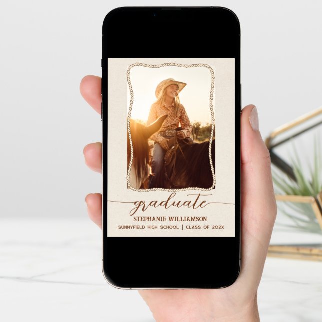 Western Rustic Brown Rope Photo Script Graduation Announcement (Front Digital)