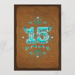 Western Rustic Brown & Turquoise FIFTEEN 15 Party Invitation