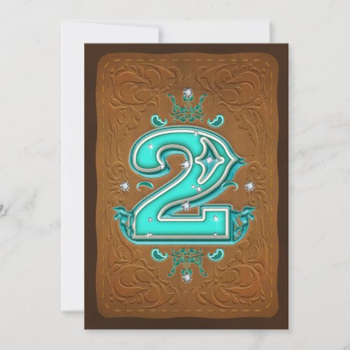 Western Rustic Brown  Turquoise TWO 2 2nd Party Invitation
