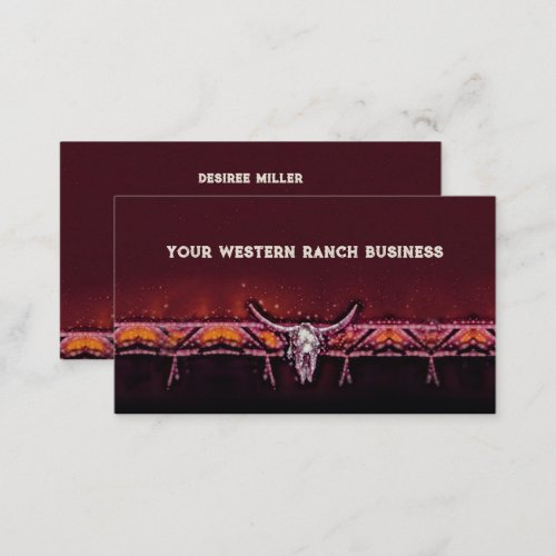 Western Rustic Bull Cow Skull Pink Tribal Country Business Card