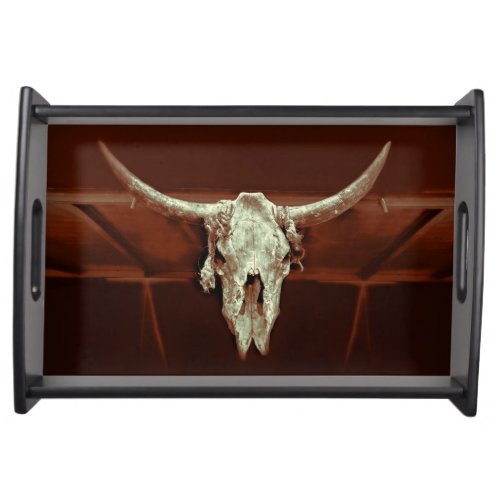 Western Rustic Bull Head Skull Country Serving Tray