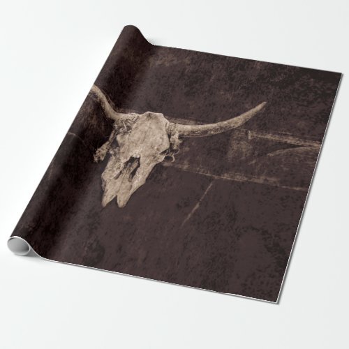 Western Rustic Bull Skull Brown Beige Old Country Wrapping Paper