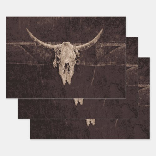 Western Rustic Bull Skull Brown Beige Old Country Wrapping Paper Sheets