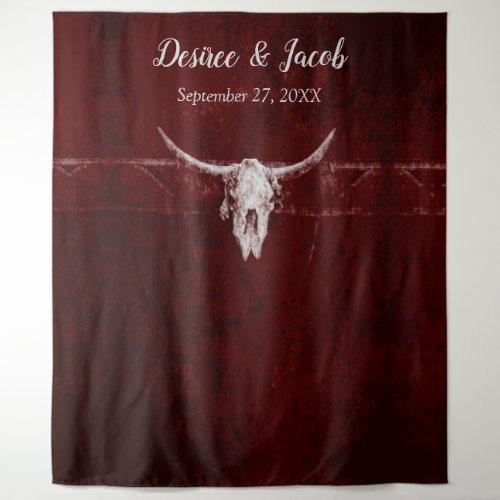 Western Rustic Bull Skull Burgundy Backdrop