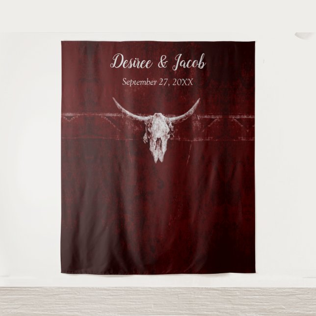 Western Rustic Bull Skull Burgundy Backdrop (Front)