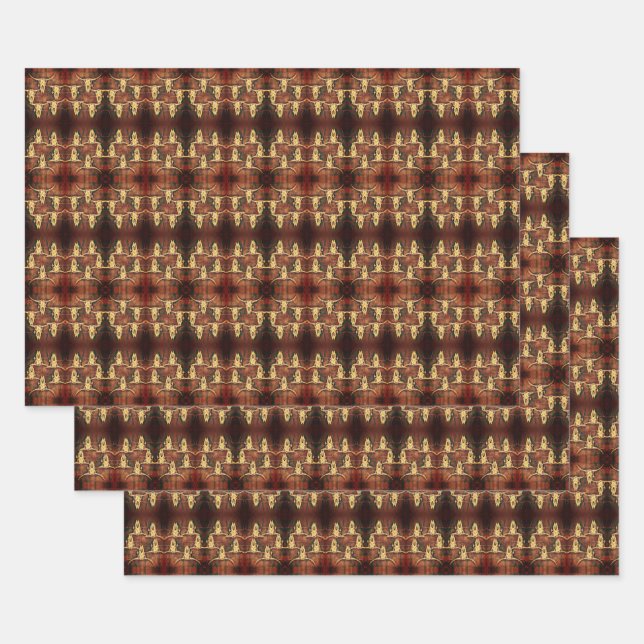Western Rustic Bull Skull Country Plaid Style Wrapping Paper Sheets (Set)