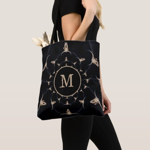 Western Rustic Bull Skull Cowboy Abstract Monogram Tote Bag