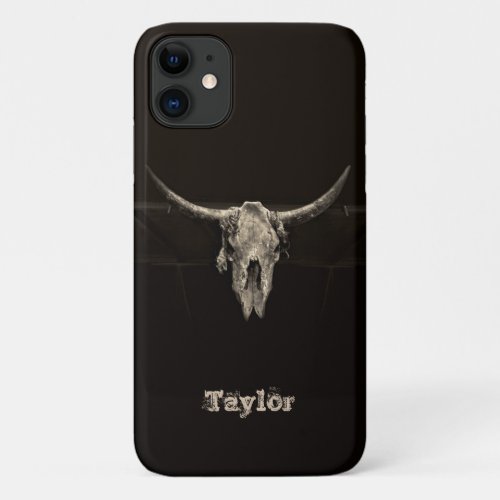Western Rustic Bull Skull Cowboy Country Vintage iPhone 11 Case