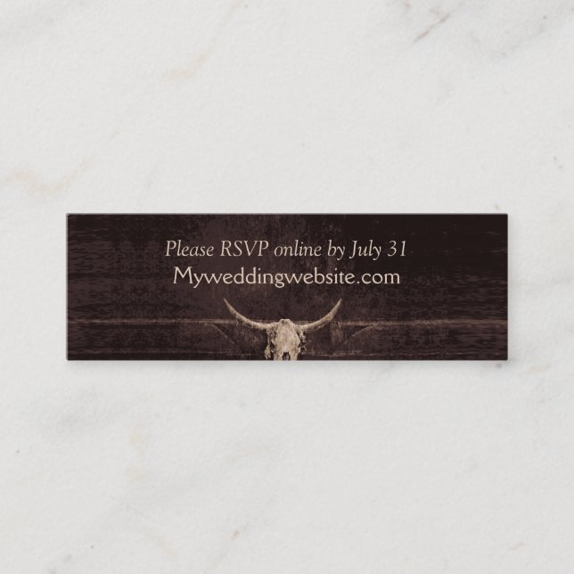Western Rustic Bull Skull Wedding Country Texture Mini Business Card (Front)