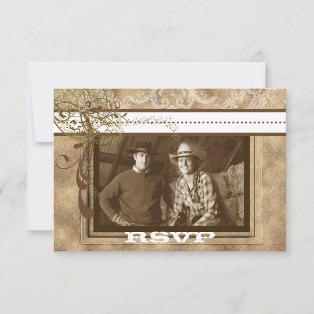 Western Rustic Chic Swirls Wedding RSVP Card (Front)
