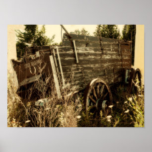 Western Rustic Country Brown Vintage Farm Wagon Poster