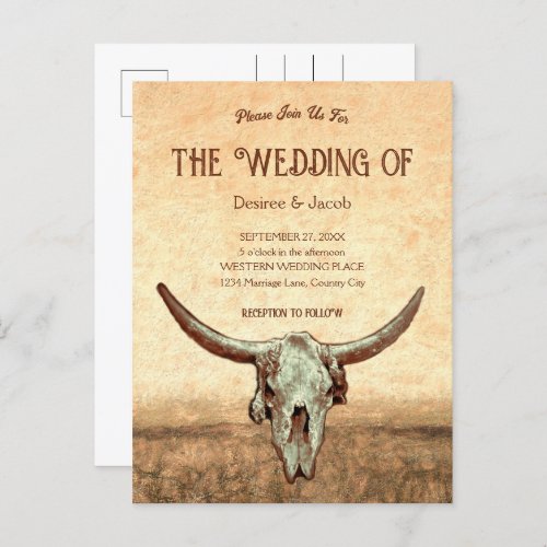 Western Rustic Country Bull Skull Invitation Postcard