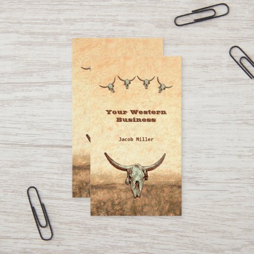 Western Rustic Country Cowboy Cow Bull Skull Business Card