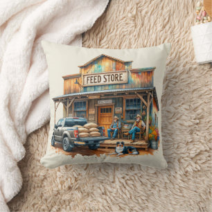 Western Rustic Country Feed Store Throw Pillow