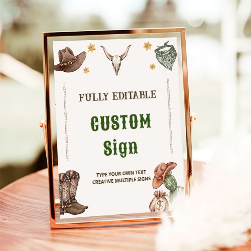 Western Rustic Cowboy Birthday Party Table Sign