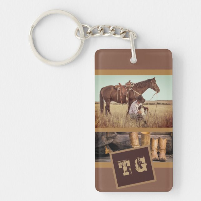 Western Rustic Cowboy Boots Add His Initials Keychain (Front)