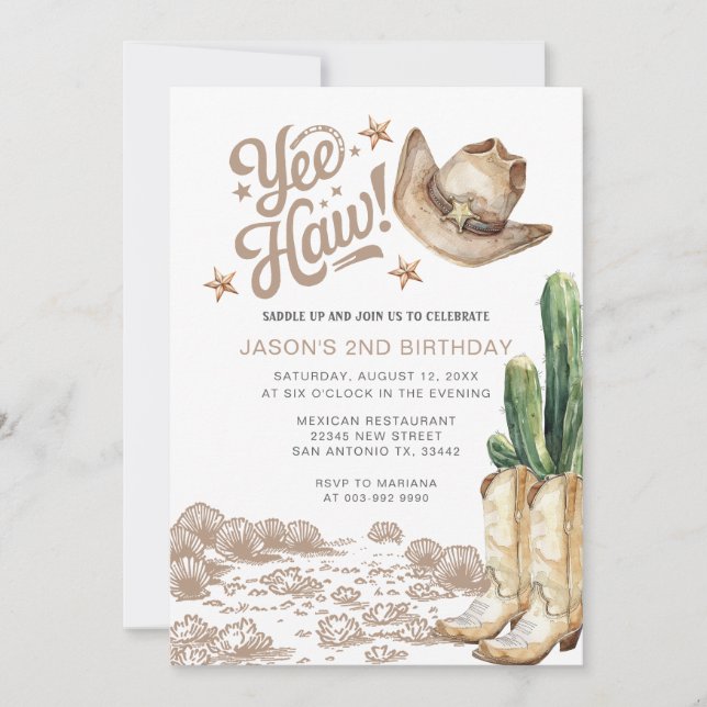 Western Rustic Cowboy Cactus Birthday  Invitation (Front)