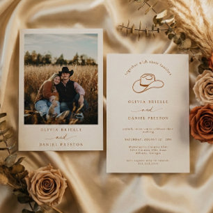 Western Rustic Cowboy Hat Photo Wedding Invitation
