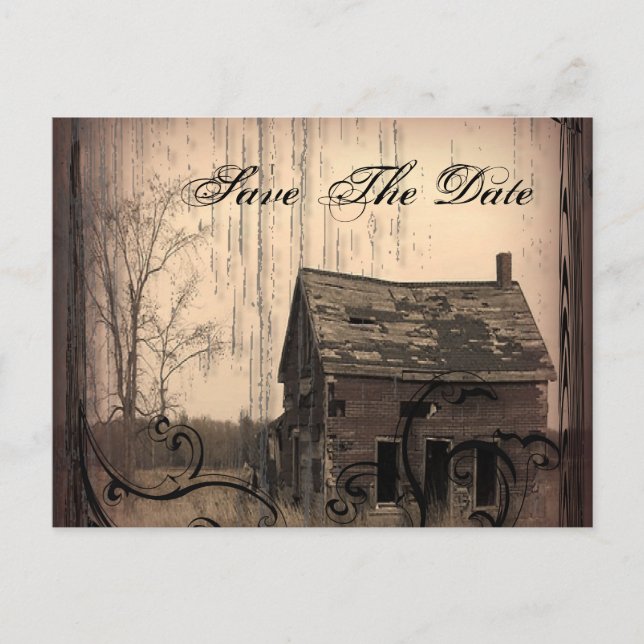 Western Rustic farm Country Wedding save the date Announcement Postcard (Front)