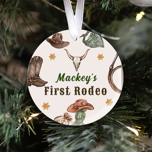 Western Rustic First Rodeo Party Ceramic Ornament
