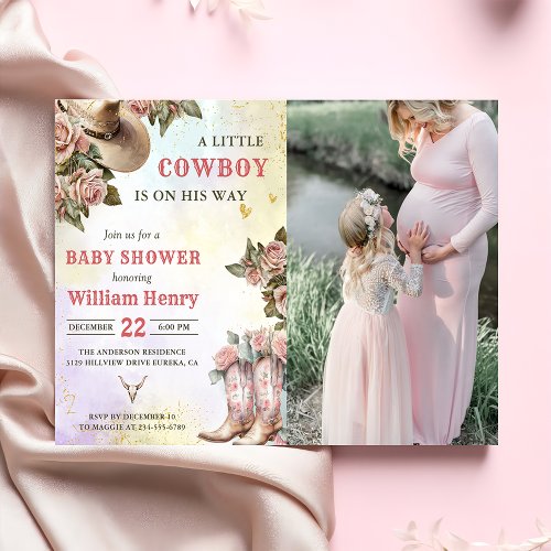  Western Rustic Floral  Baby Shower Party Photo Invitation