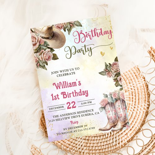  Western Rustic Floral Birthday Party Invitation