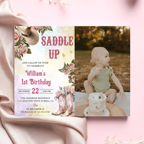 Western Rustic Floral Birthday Party Photo Invitation