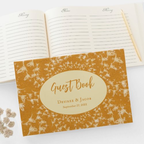 Western Rustic Gold Glitter Monogram Cow Skull Guest Book