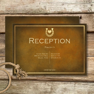 Western Rustic Horseshoe Brown & Gold Reception Enclosure Card