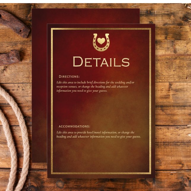 Western Rustic Horseshoe Burgundy & Gold Details Enclosure Card (Western Rustic Horseshoe Burgundy & Gold Details Enclosure Card)