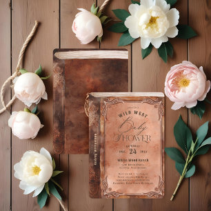 Western Rustic Leather Watercolor Book Baby Shower Invitation