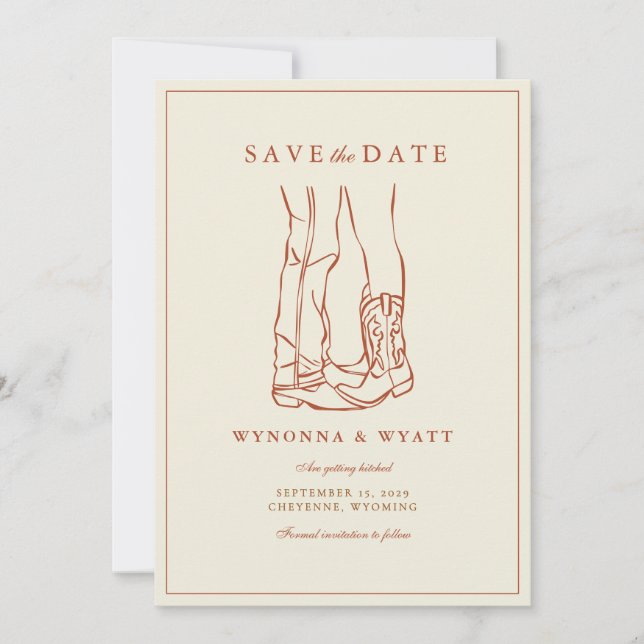 Western Rustic Modern Photo Save the Date  (Front)