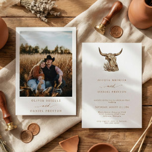 Western Rustic Pampas Grass Boho Photo Wedding Inv Invitation