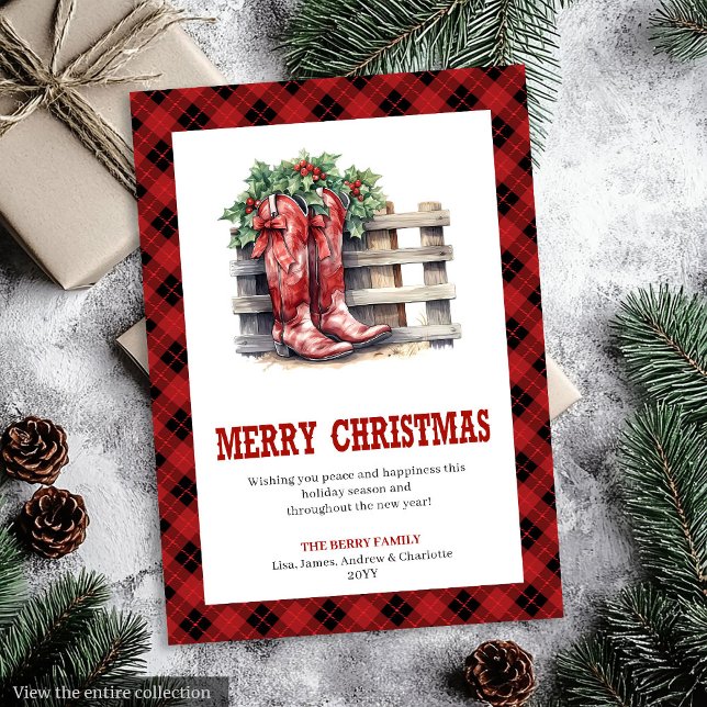 Western Rustic Red Plaid Christmas Greeting Card (Western Rustic Red Plaid Christmas Greeting Card)