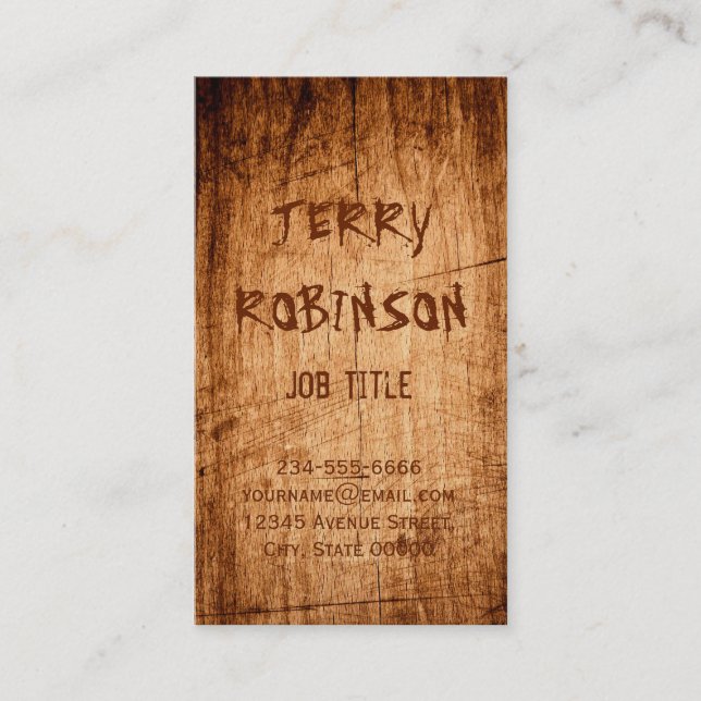 Western Rustic Scratched Wood Grain Cool Stylish Business Card (Front)
